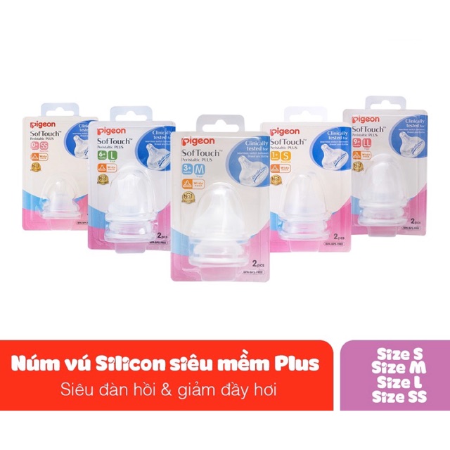 NÚM VÚ PIGEON SILICONE SIÊU MỀM PLUS SIZE SS/ S/ M/ L/LL