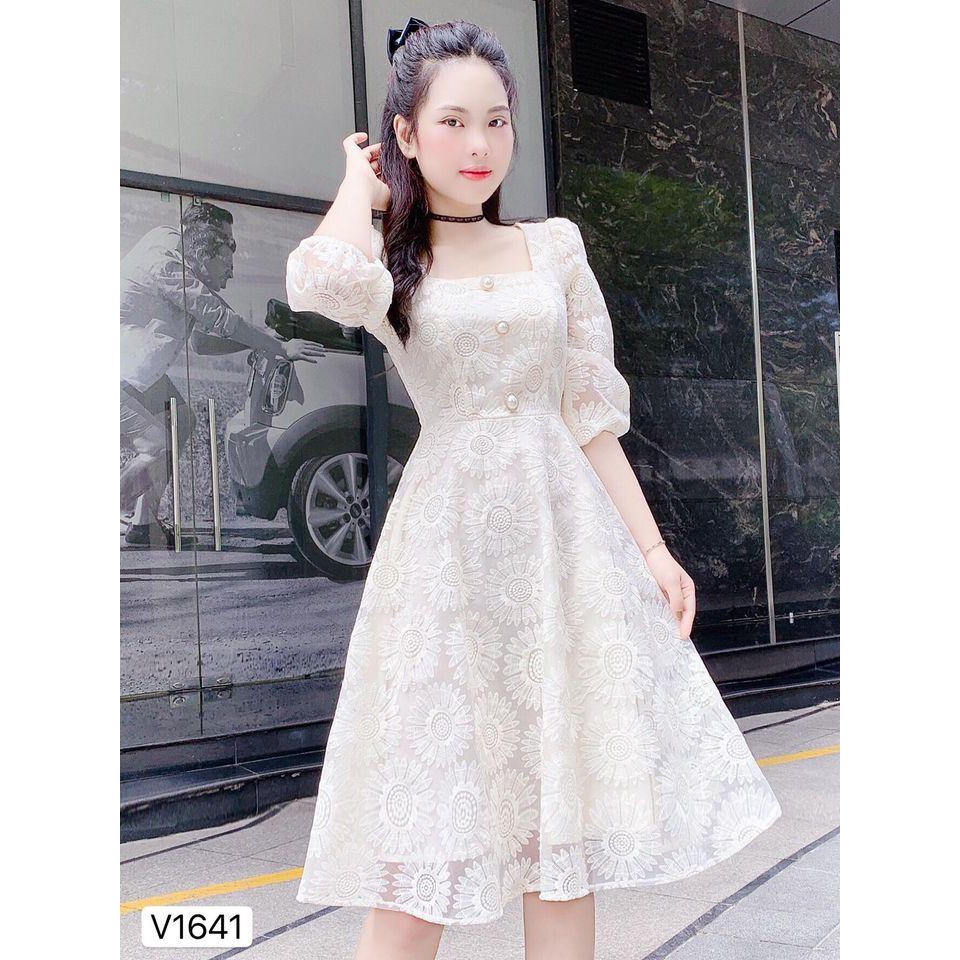 Đầm ren trắng cổ vuông hoa cúc siêu xinh - Mimosa dress | BigBuy360 - bigbuy360.vn