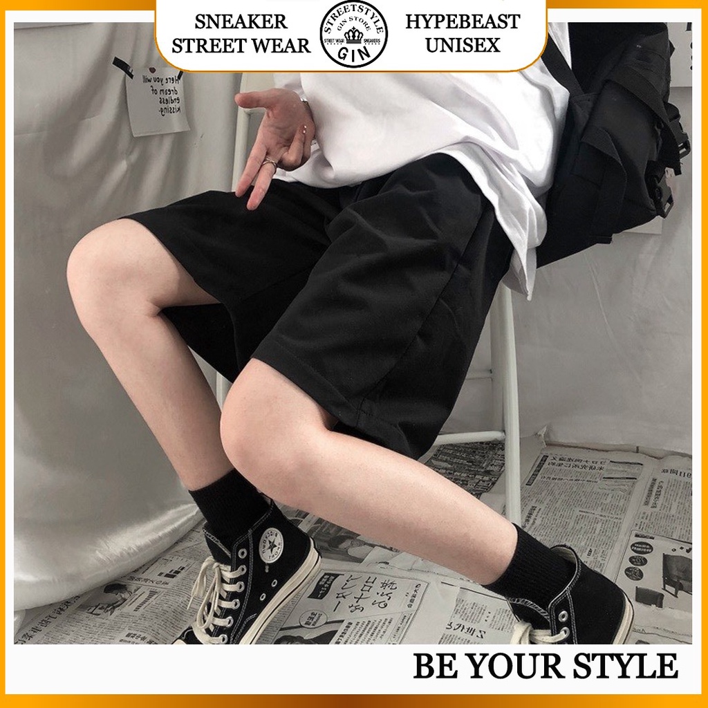 Quần short thun BASIC DA CÁ ngắn unisex nam nữ màu đen phong cách Ulzzang - Gin Store