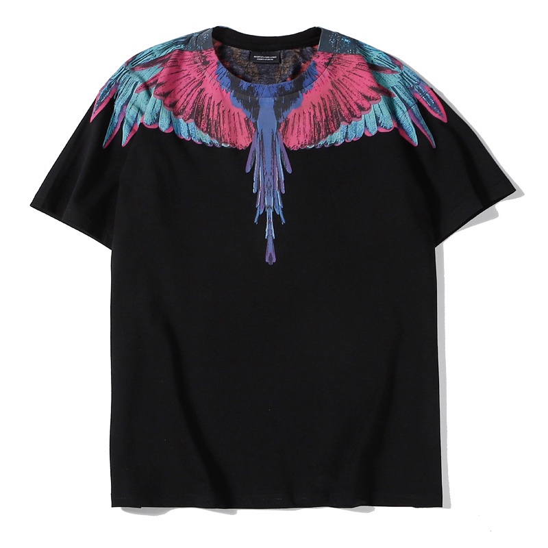 Áo Thun Cotton Ngắn Tay In Hình Đôi Cánh Màu Cổ Điển Thời Trang Dành Cho Nữ Và Nam