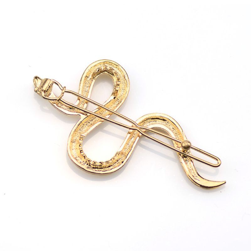 Women Girl Boho Snake Shape Hair Clips Decor Textured Metal Alloy Hairpins Faux Green