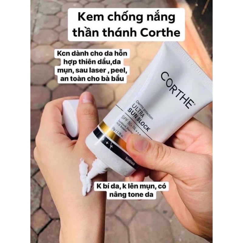 KEM CHỐNG NẮNG VẬT LÝ CORTHE 50g Chính hãng 100% không bết nhờn, ko bí da, khô thoáng cả ngày
