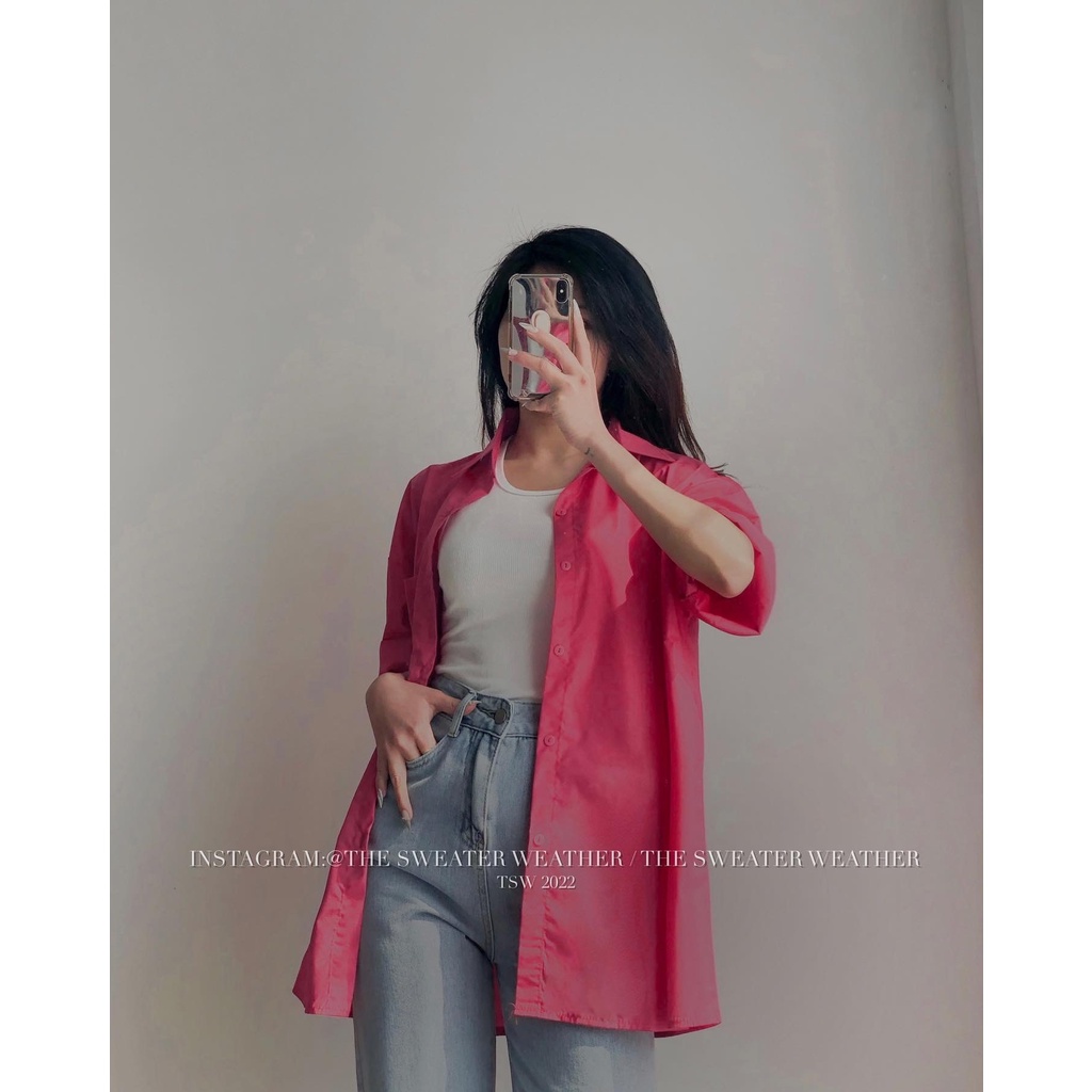 (Ảnh thật CHUẨN MÀU) Áo sơ mi cộc tay trơn 6 màu oversize the.sweaterweather TSW | WebRaoVat - webraovat.net.vn