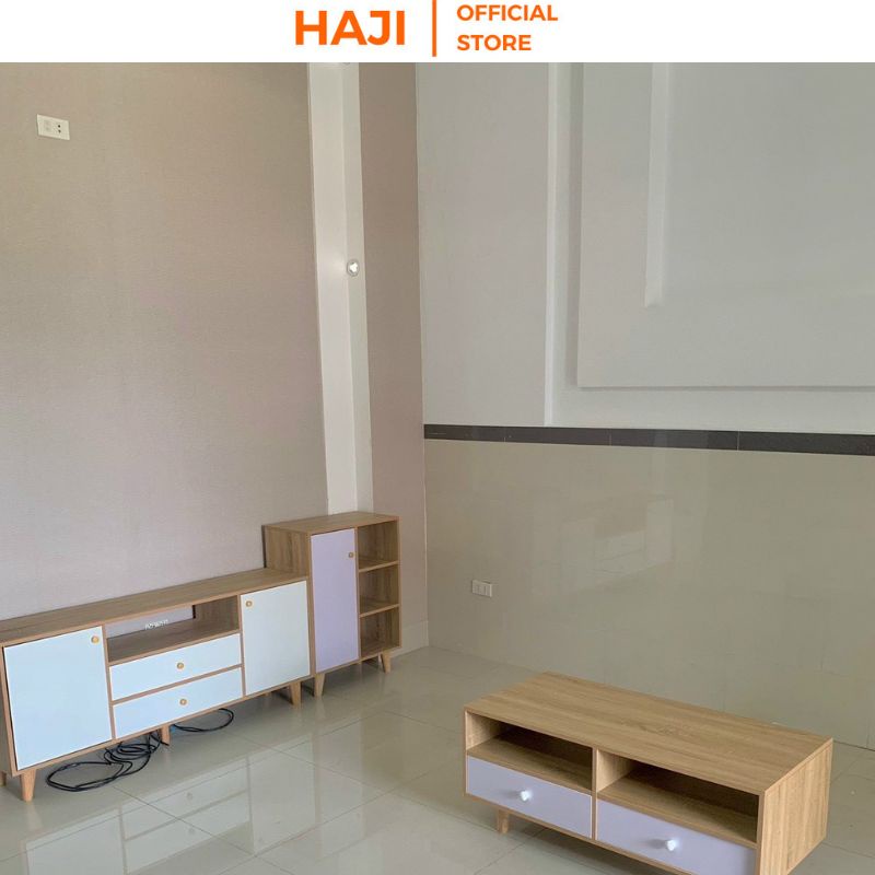 Kệ tivi phòng khách HAJI có ngăn kéo và hộc lưu trữ vật dụng kiểu dáng sang trọng A142