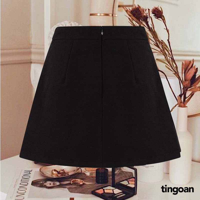 TINGOAN®  - Chân váy cạp cao xếp ly lệch vạt đen TIANA SKIRT/BL phiên bản mới nhất tháng 7 năm 2023