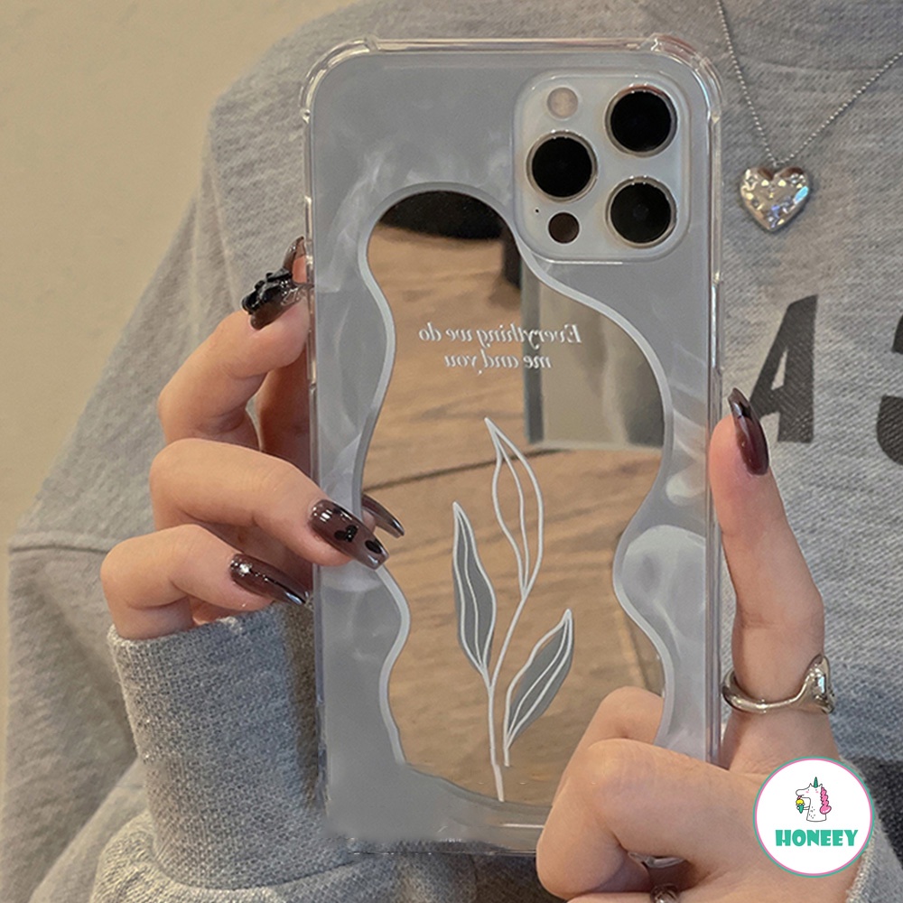 Ốp điện thoại TPU dẻo gắn gương trang điểm hình lá Hàn Quốc cho iPhone 13 12 11 Pro Max X XS XR 7 8 Plus | BigBuy360 - bigbuy360.vn