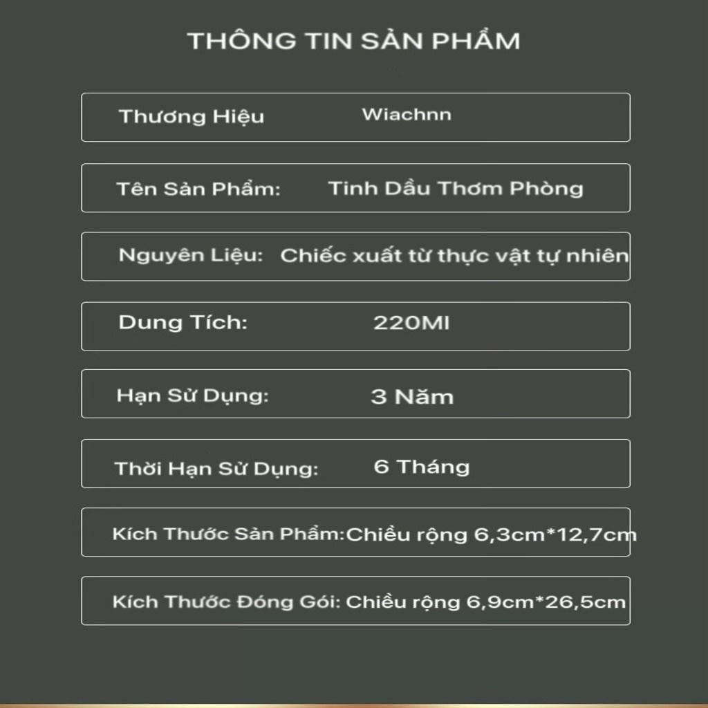 Tinh dầu thơm phòng WIACHNN 200ml tinh dầu thiên nhiên hoa khô vĩnh cửu tặng kèm que gỗ khuếch tán CozyBin