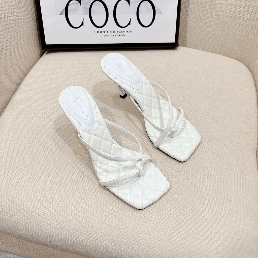 Guốc kẹp mặt lót chần ô 7p gót nhọn cao cấp chất da chuẩn nét đi mềm siêu êm - Chị Chảnh Store