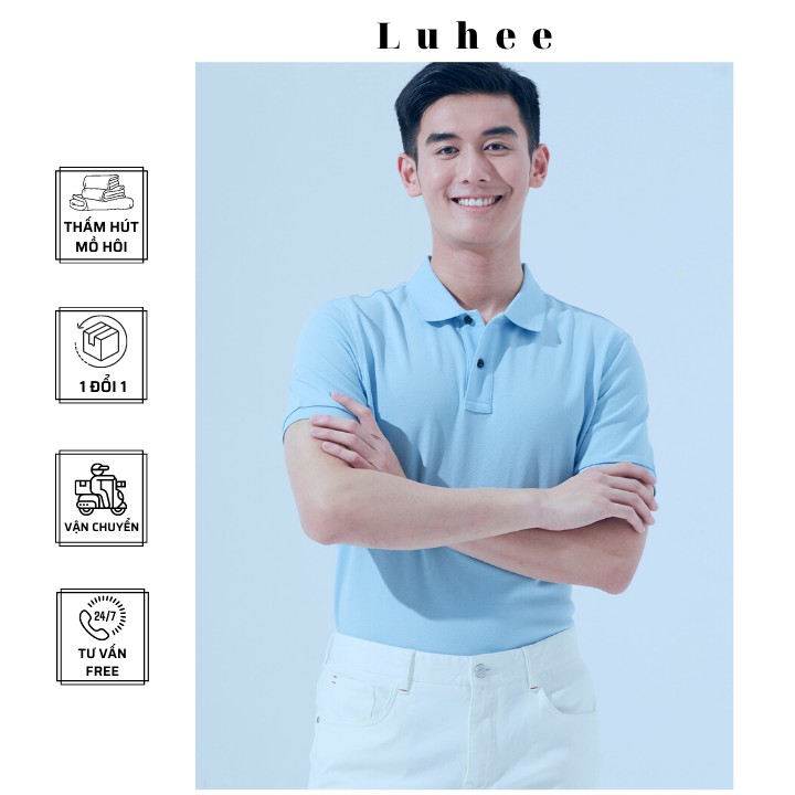 Áo phông Trơn Nam Nữ - Áo thun POLO màu XANH BIỂN ngắn tay có cổ, Vải LACOSTE Cá sấu 4 chiều CAO CẤP, IN ẤN theo yêu cầu