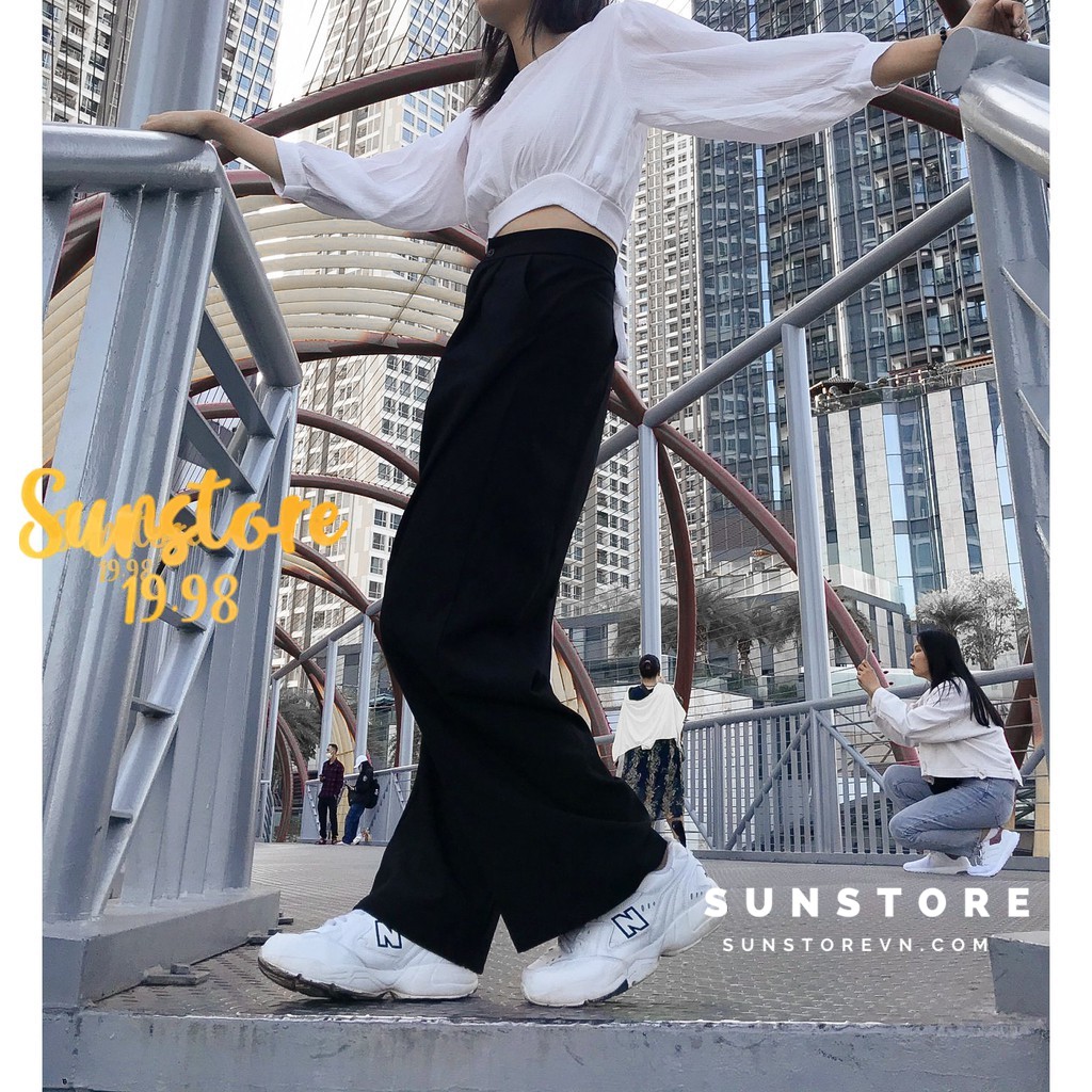 [ Qùa Tặng Dây Buộc Tóc Bạn Nhé] Quần culottes ống rộng suông dài chất dày lưng cao cài nút Sun pant. | BigBuy360 - bigbuy360.vn