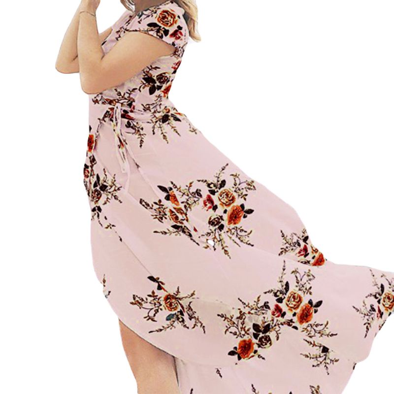 Đầm Maxi Tay Ngắn Cổ Chữ V Phối Ren Hoa Phong Cách Boho Quyến Rũ Cho Nữ