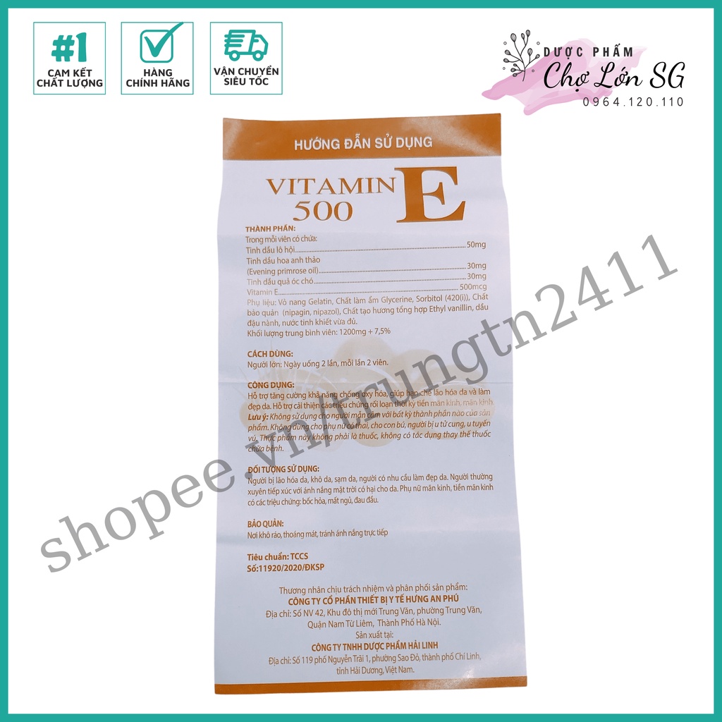 Viên uống bổ sung VITAMIN E 500  hỗ trợ làm đẹp da – Hộp 60 viên