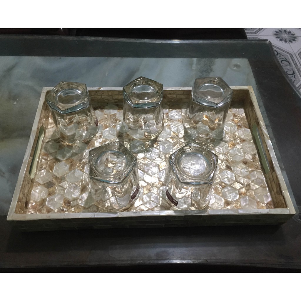 Khay sơn mài Trang Trí Decor , Đựng Đồ Ăn, Khay trà, Khay Hình Chữ Nhật Có Tay Cầm Tiện Dụng