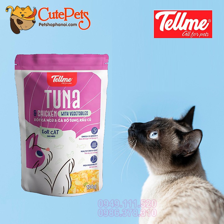 Pate cho mèo dạng sốt Tellme 130g 100% nguyên liệu tự nhiên - CutePets