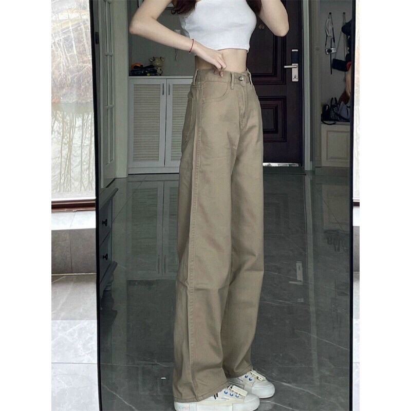 QUẦN JEAN ỐNG SUÔNG NÂU CẠP CAO SIÊU HACK DÁNG SIÊU TÔN DÁNG