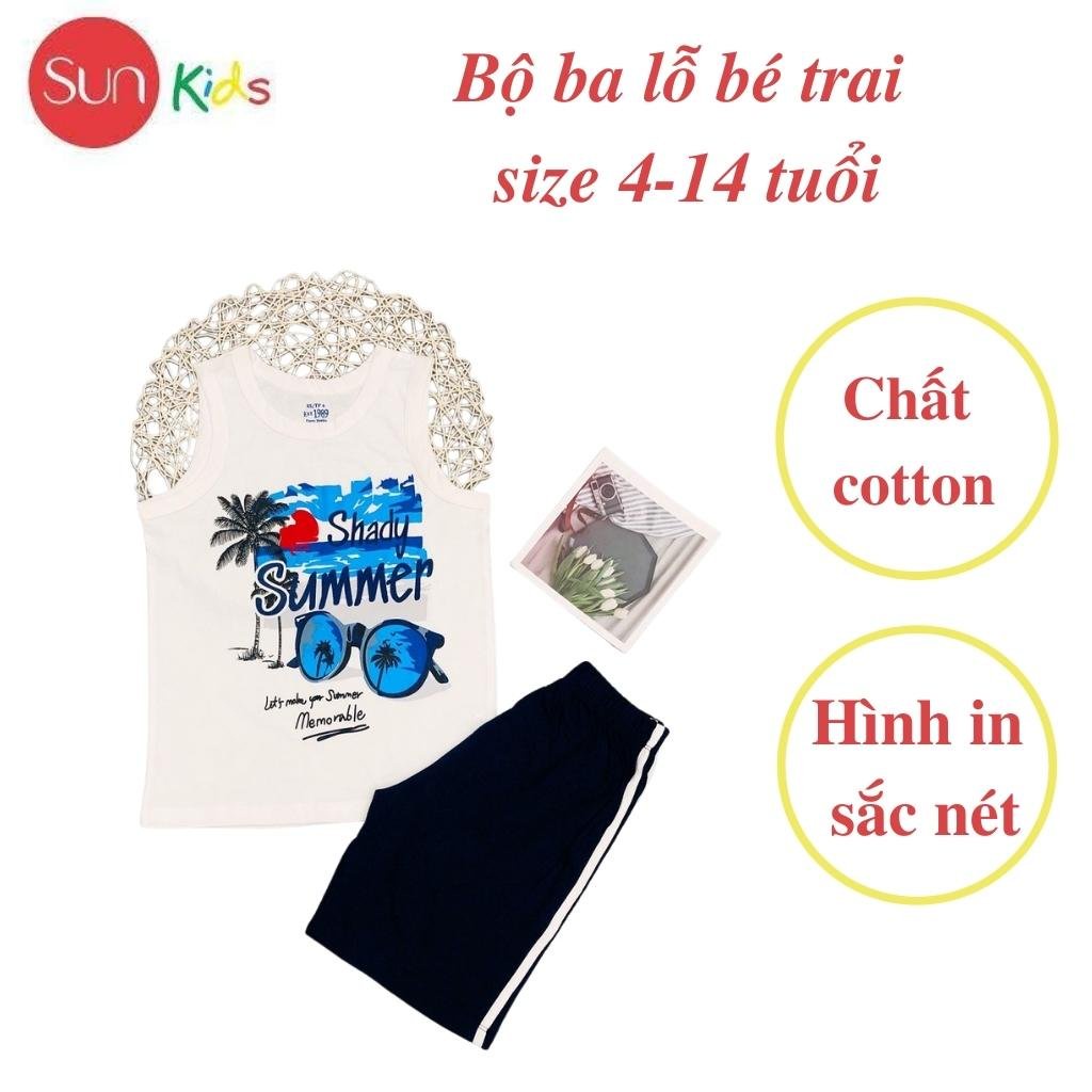 Đồ bộ bé trai, bộ ba lỗ cho bé chất thun cotton, nhiều màu, size 4-14 tuổi - SUNKIDS1