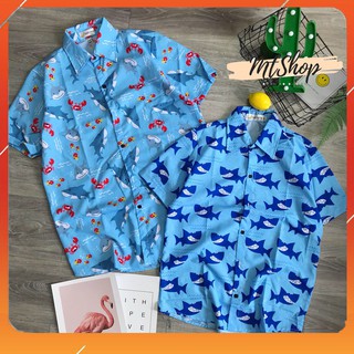 Áo Sơ Mi Hoạt Hình Đi Biển Nam Nữ, Áo Nhóm Đi Biển ★ Cá mập đại dương, Cá mập cua