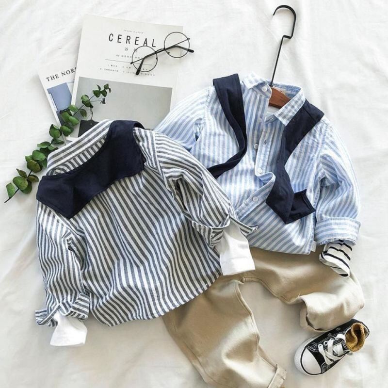 Áo Sơ Mi Kẻ Sọc Đứng Thời Trang Mùa Thu Cho Bé Trai