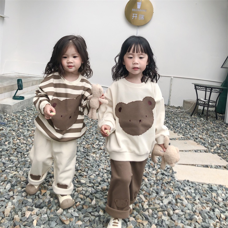 Áo len cho bé trai bé gái họa tiết gấu, bộ thu đông cho bé, quần áo trẻ em thu đông