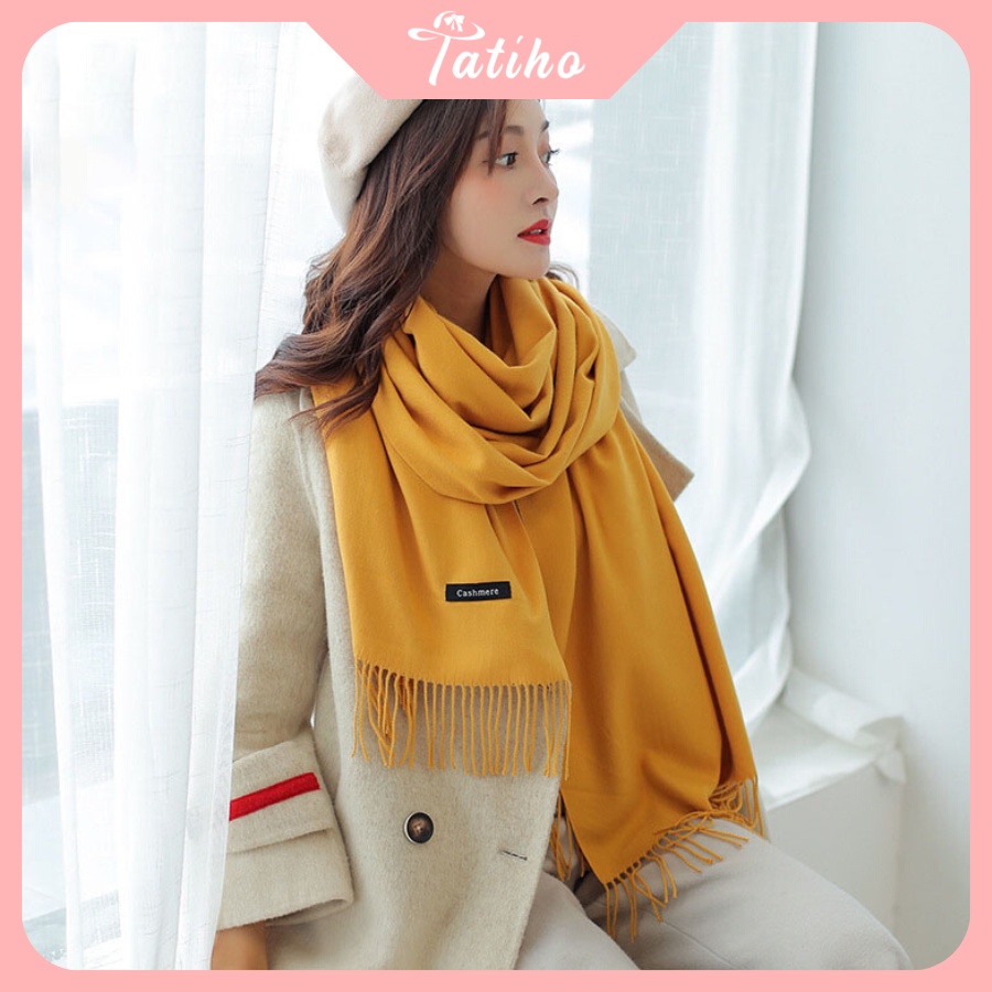 Khăn Choàng Cổ Len Cashmere Unisex Cao Cấp Họa Tiết Trơn Basic Thời Trang Thu Đông Phong Cách Vintage - Mã KLN017