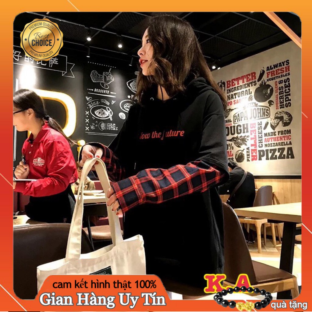 Áo hoodie tay kẻ caro fom to rộng unisex cực đẹp mẫu mới