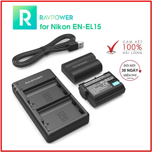 Sạc nhanh pin Nikon EN-EL15 hãng  Ravpower RP-P057 + Cáp sạc