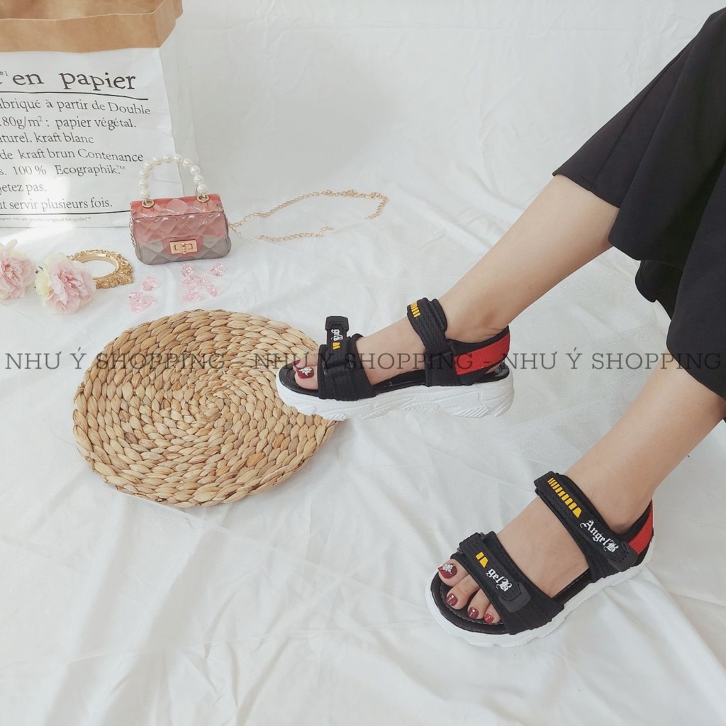 Giày sandal nữ đi học quai hậu khoá dán đế cao mang êm chân, bền đẹp - Sandal đỏ