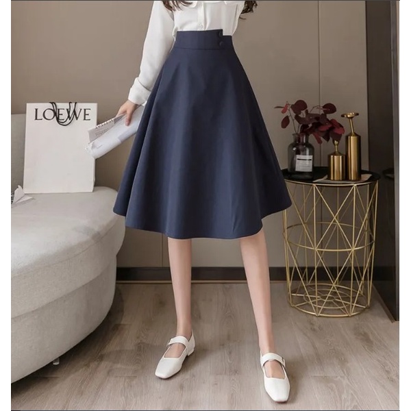 Chân váy xòe dáng dài công sở, Cạp lệch đính 2 khuy, dáng Midy thanh lịch, trẻ trung CV002