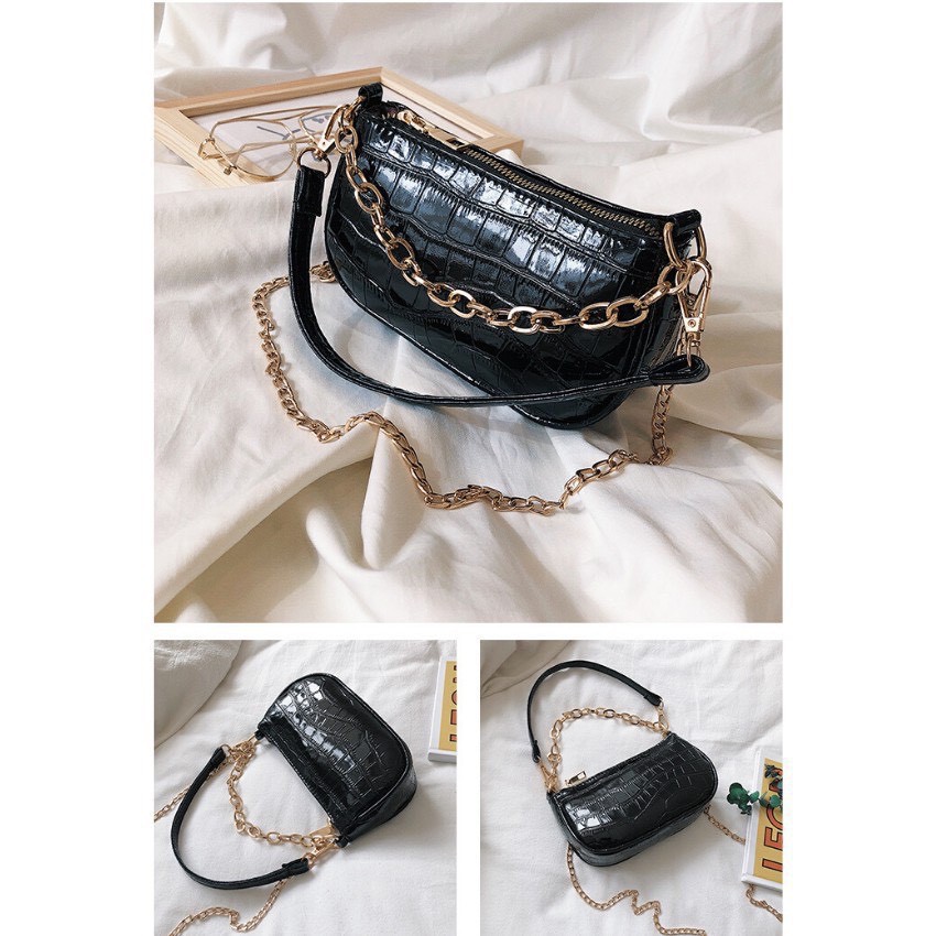 Túi Xách Nữ  Túi  Kẹp Nách Da Vân Cá Sấu Kết Hợp Dây Xích Thời Trang | BigBuy360 - bigbuy360.vn