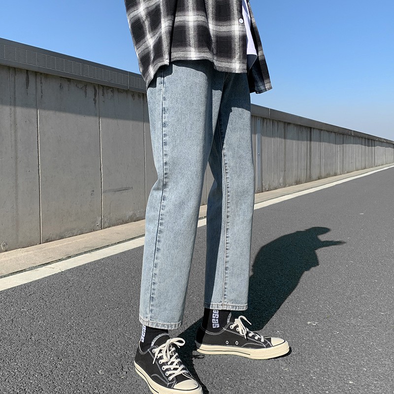 Quần jean baggy xanh trơn nam, nữ ống rộng, không phai màu - TX1