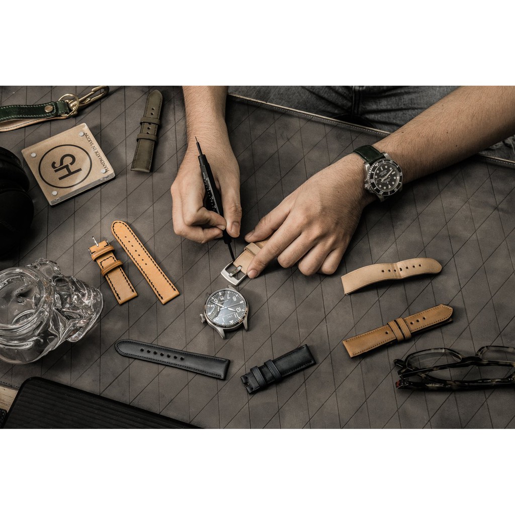 Dây đồng hồ da cá sấu thật-Màu nâu