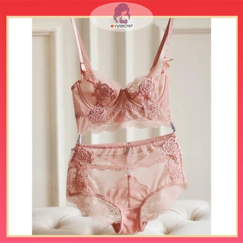 BỘ ÁO LÓT REN CAO CẤP 🔥KÈM QUÀ TẶNG 🔥 Bộ lót charm hoa hồng có gọng không mút đệm,ôm ngực nâng ngực cực đỉnh. | BigBuy360 - bigbuy360.vn