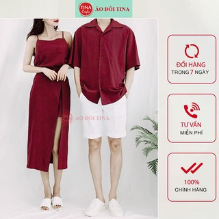 [GIÁ SỈ]Đồ Đôi Nam Nữ,Áo Đôi, Set Đồ Cặp Đẹp Chụp Ảnh Cưới,Váy Nữ Hai Dây Xẻ Tà, Áo Sơ Mi Nam Cộc Tay,Dễ Phối Đồ,Co Dãn