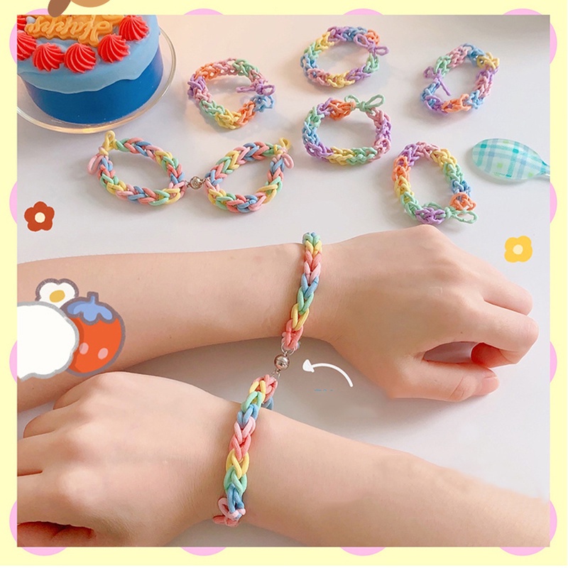 Vòng Tay Cầu Vồng Dây Bện Nam Châm Hút Nhau - Chun tóc vòng tay 2in1