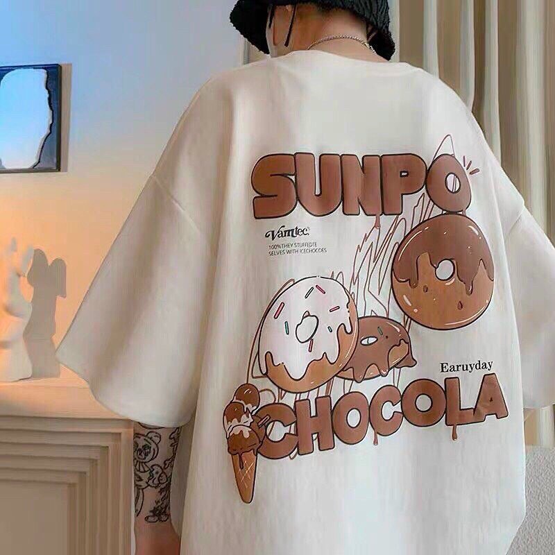 Áo Thun Tay Lỡ Unisex CHOCOLATE màu TRẮNG /Nam nữ unisex/ Áo phông cổ tròn form rộng Jejul.store