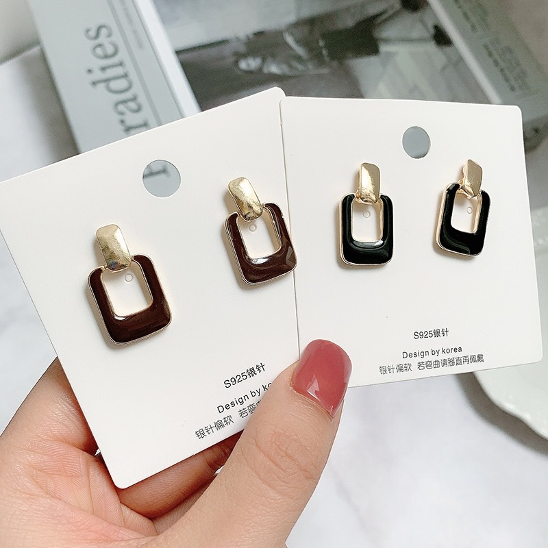 Bông tai mạ bạc 925 hình vuông kiểu dáng thời trang