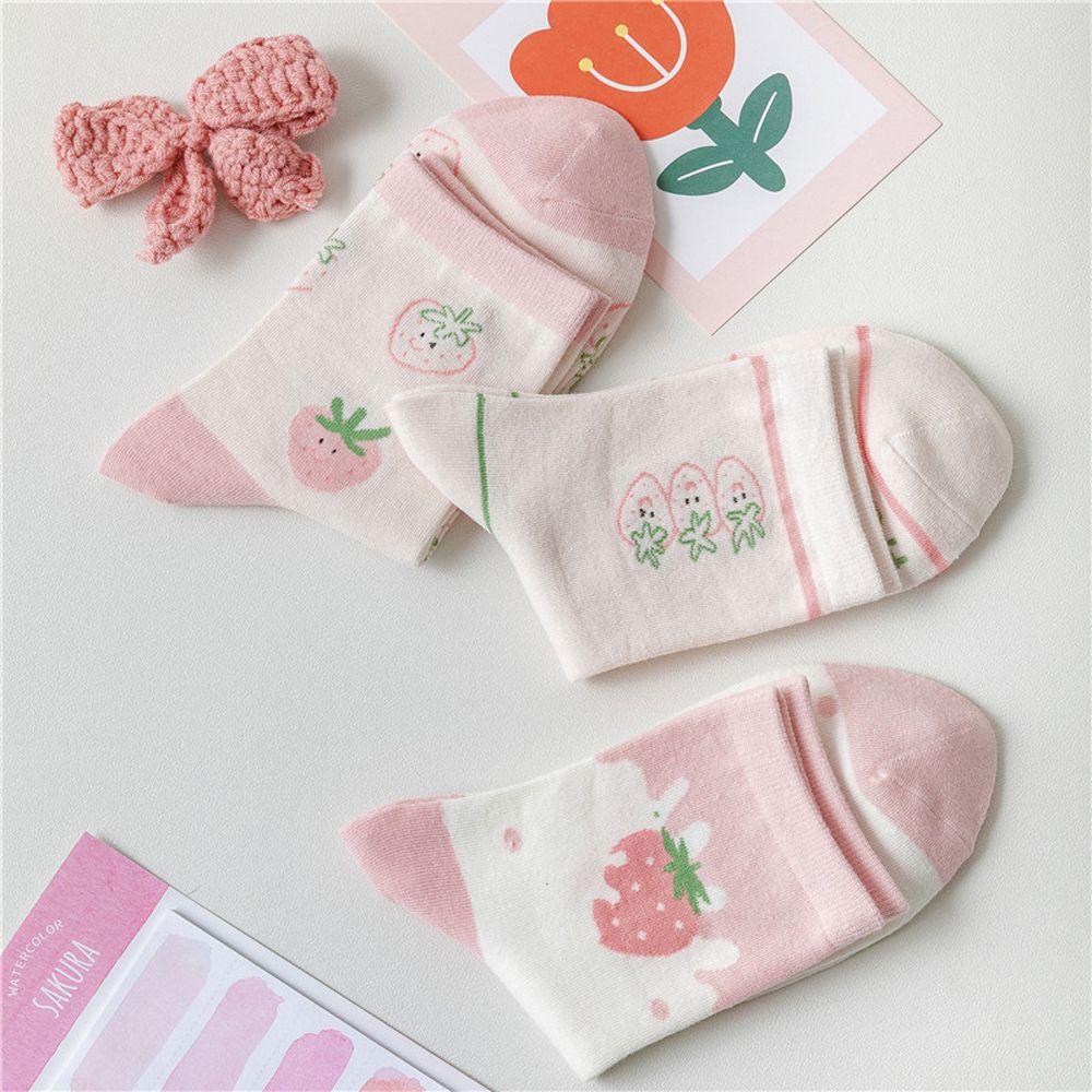 Vớ Họa Tiết Dâu Tây Vui Nhộn Phong Cách Harajuku Cho Nữ