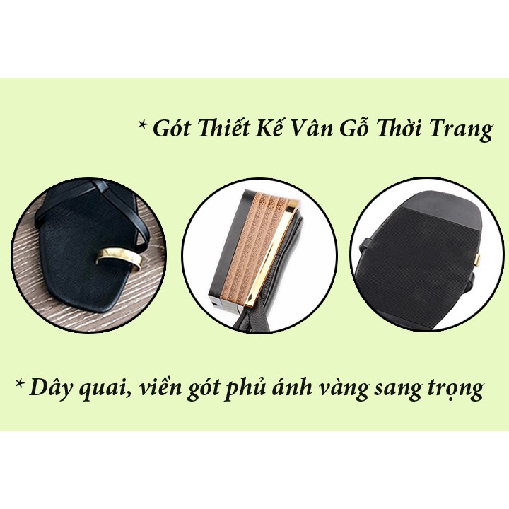 Dép xỏ ngón gót 3p dây da chống nước, gót vuông mica vân gỗ thời trang, dép cao gót, guốc nữ xinh xắn đi làm, đi chơi