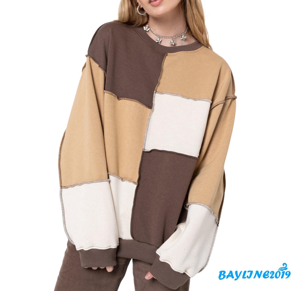 Áo sweater tay dài phối màu sắc thời trang dành cho nữ