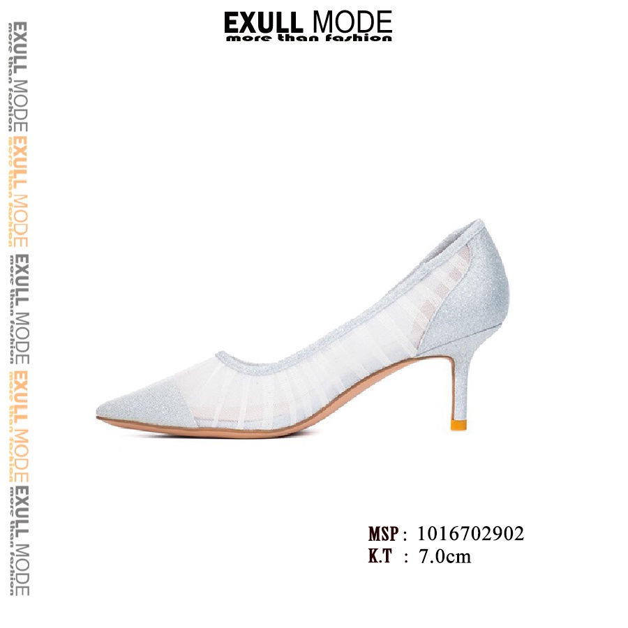 Giày cao gót nữ 7cm chất liệu vải nhũ, phong cách lịch sự sang trọng bắt mắt Chính hãng Exull 10170004
