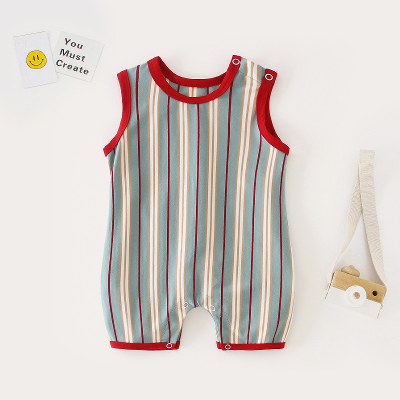 Bộ Áo Liền Quần Sát Nách Họa Tiết Kẻ Sọc Thời Trang Mùa Hè Cho Bé Trai Sơ Sinh