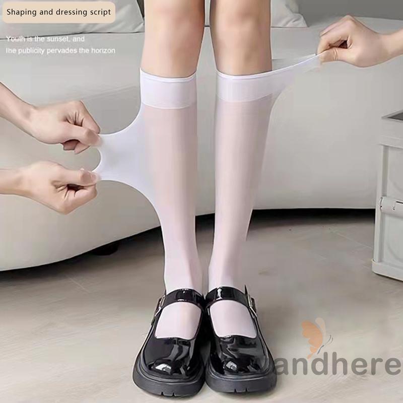 Vớ Dài Đến Bắp Bắp Chân Mỏng Co Giãn Màu Trơn Thời Trang Dành Cho Nữ