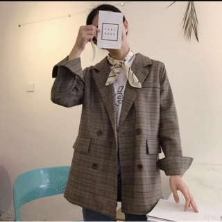 Áo blazer kẻ gỗ