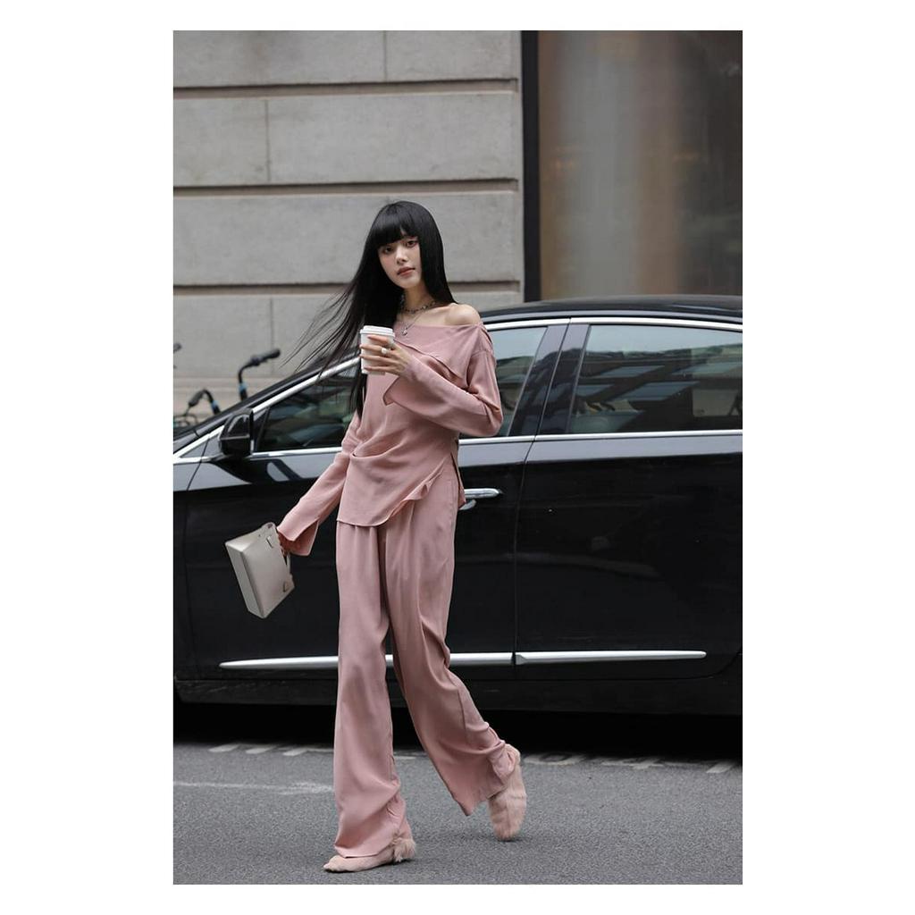 Set Bộ Áo Lệch Vai Quần Xuông Tằm Thái ECLIPSE CLOTHING