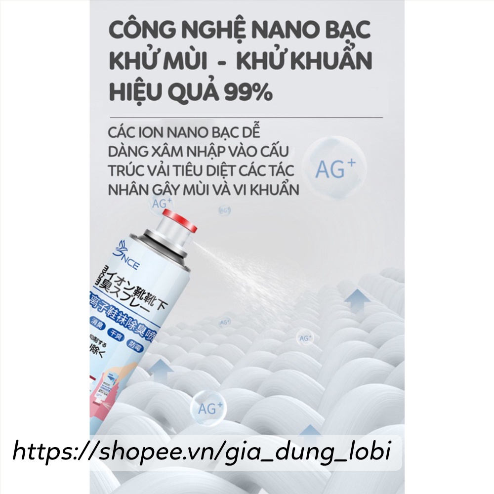 Xịt khử mùi giày dép Nano Bạc xịt giày khử mùi khử vi khuẩn 99% loại bỏ mùi hôi giày dép mũ bảo hiểm chai 260ml