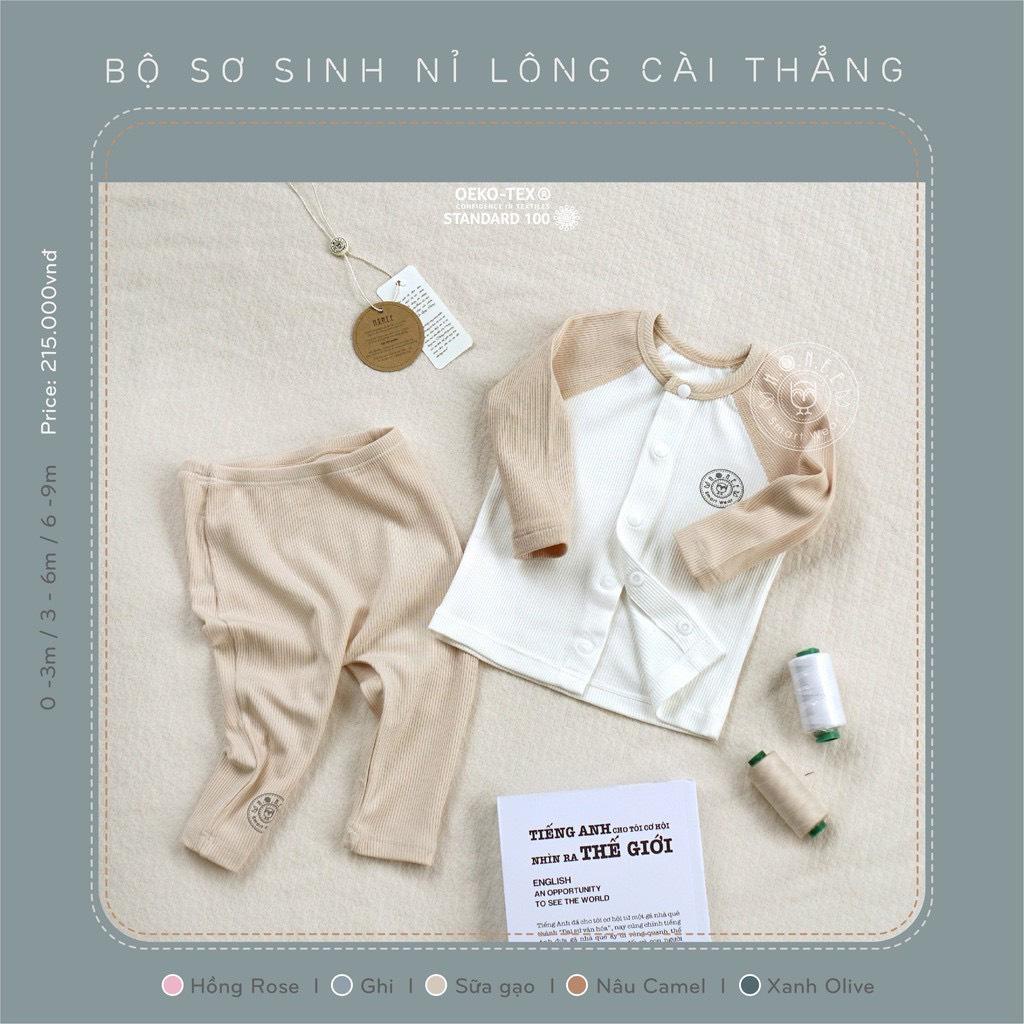 BỘ SƠ SINH NỈ LÔNG CÀI THẲNG HRNEE CHẤT SIÊU MỀM ẤM CHO BÉ 0-6M