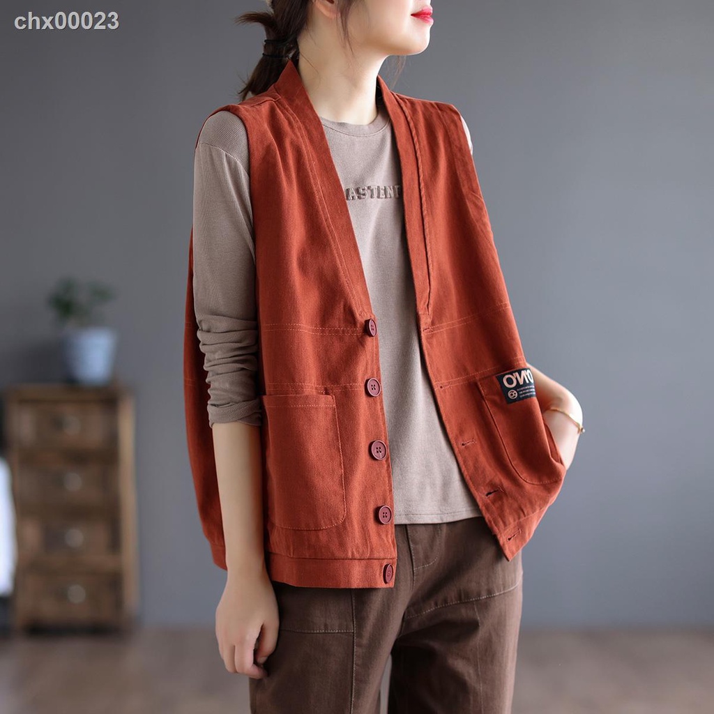 ℗Áo Khoác Ghi Lê Cotton Màu Sắc Đơn Giản Thanh Lịch Dành Cho Nữ
