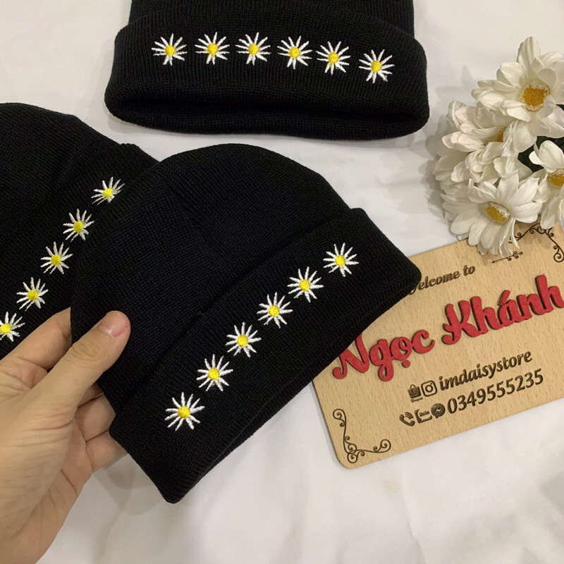 Mũ len thêu hoa cúc Gdragon GD (ảnh thật kèm video)