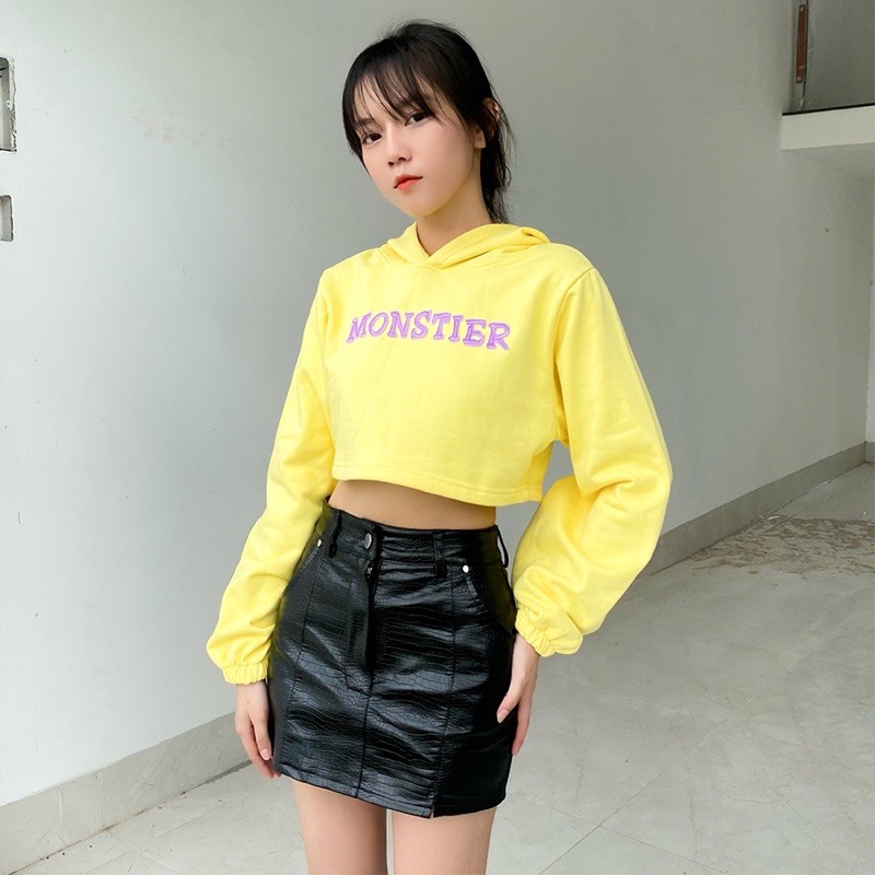 Áo Monstier crop Hoodie màu vàng chanh 🍋- Lemon Cropped Hoodie | BigBuy360 - bigbuy360.vn