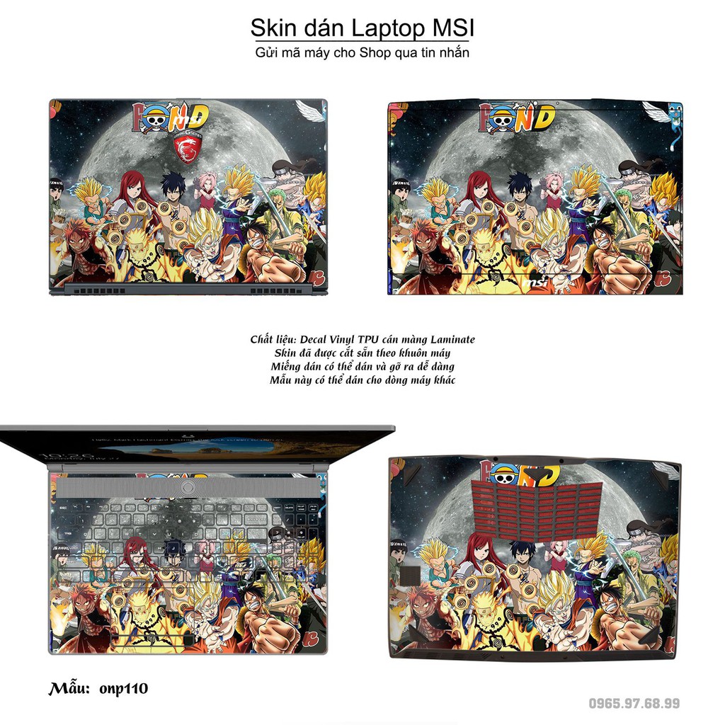 Skin dán Laptop MSI in hình One Piece nhiều mẫu 11 (inbox mã máy cho Shop)